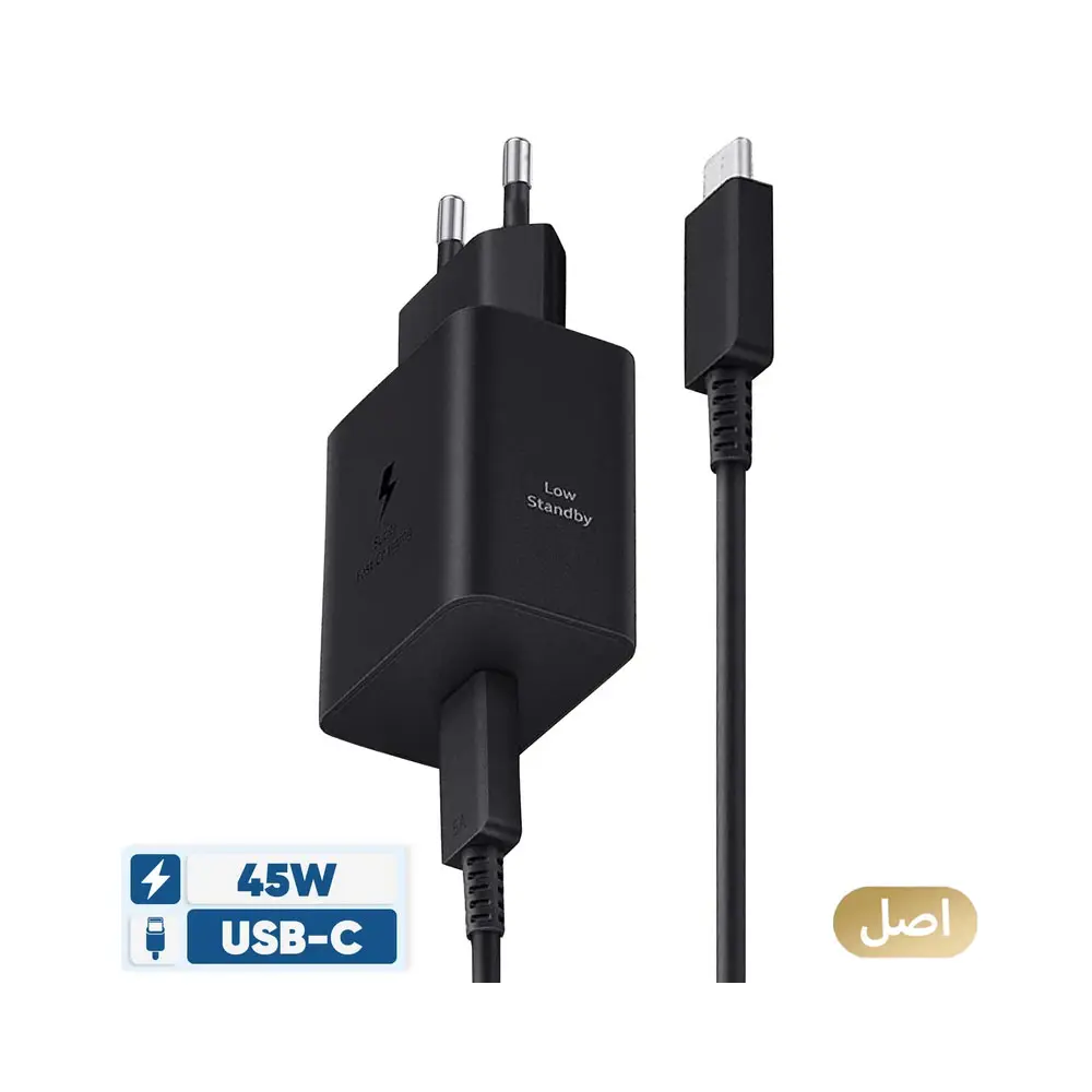 شارژر 45 وات سامسونگ ویتنام تضمینی اورجینال مدل EP-T4511 Low Standby به همراه کابل USB-C به طول 1.8 متر مشکی
