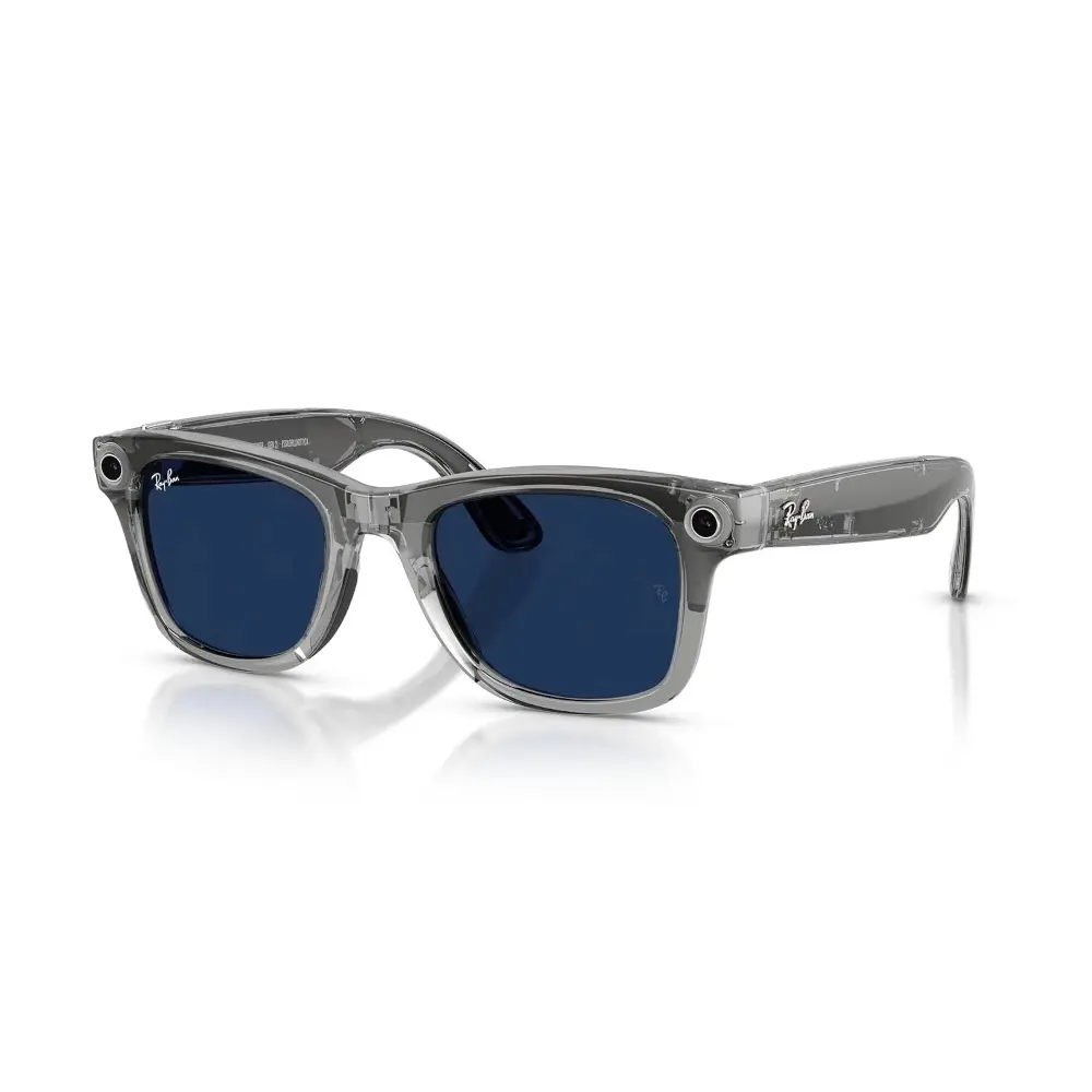 عینک متا ری بن مدل Wayfarer Gen 2 فریم خاکستری شفاف لنز فوتوکروم آبی سایز 53