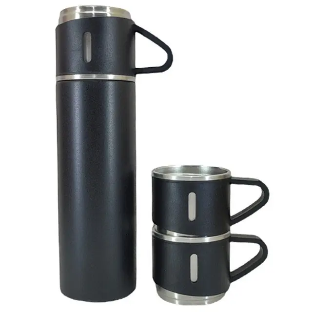 فلاسک مدل کادویی VACUUM FLASK SET کد 01 گنجایش 0.5 لیتر به همراه لیوان مجموعه 3 عددی | مشکی