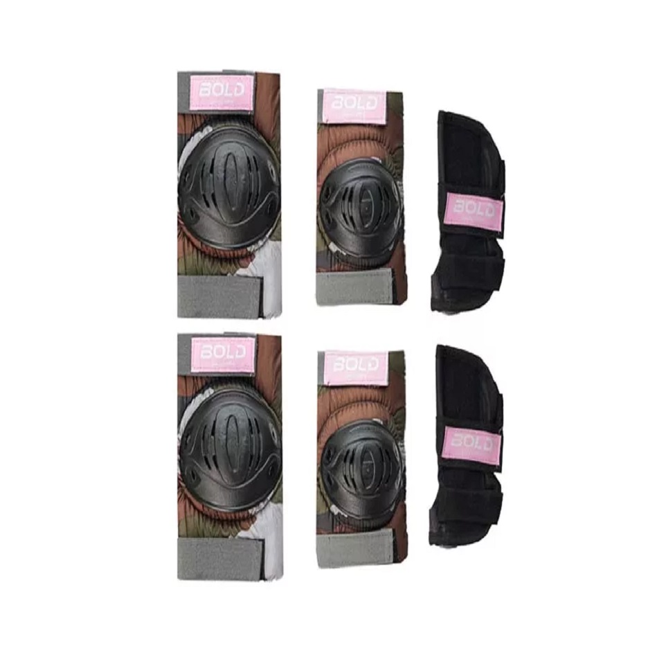 ست لوازم ایمنی اسکیت برند Bold رنگ چریکی لیبل صورتی S