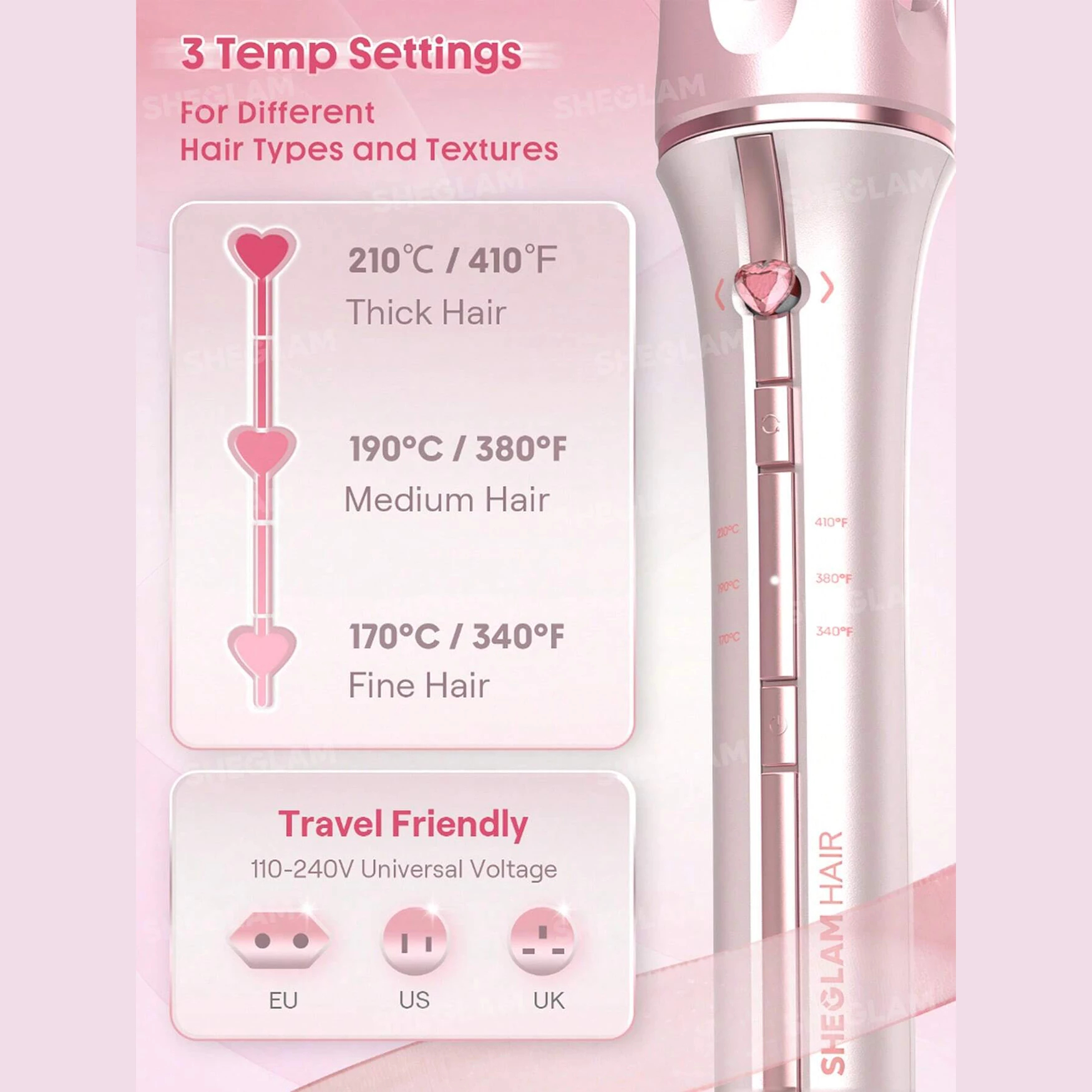 دستگاه فر کننده مو کرلی شیگلم سایز 19mm رنگ صورتی Cupid's Charm | ضمانت اصالت بانوکالا