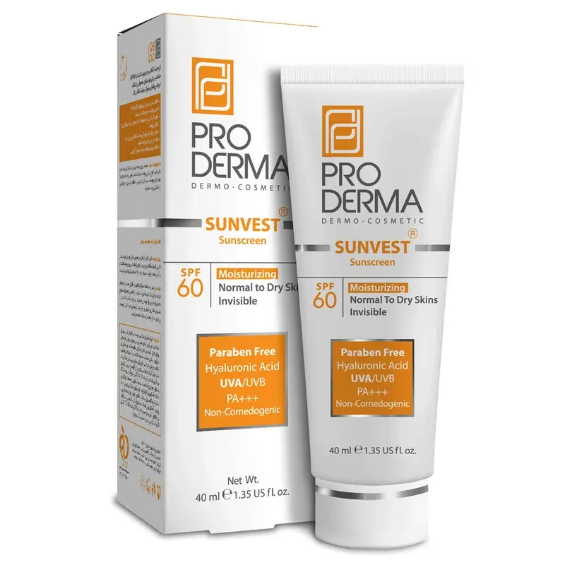 کرم ضد آفتاب و مرطوب کننده پرودرما مدل SPF60 حجم 40 میلی لیتر بی رنگ