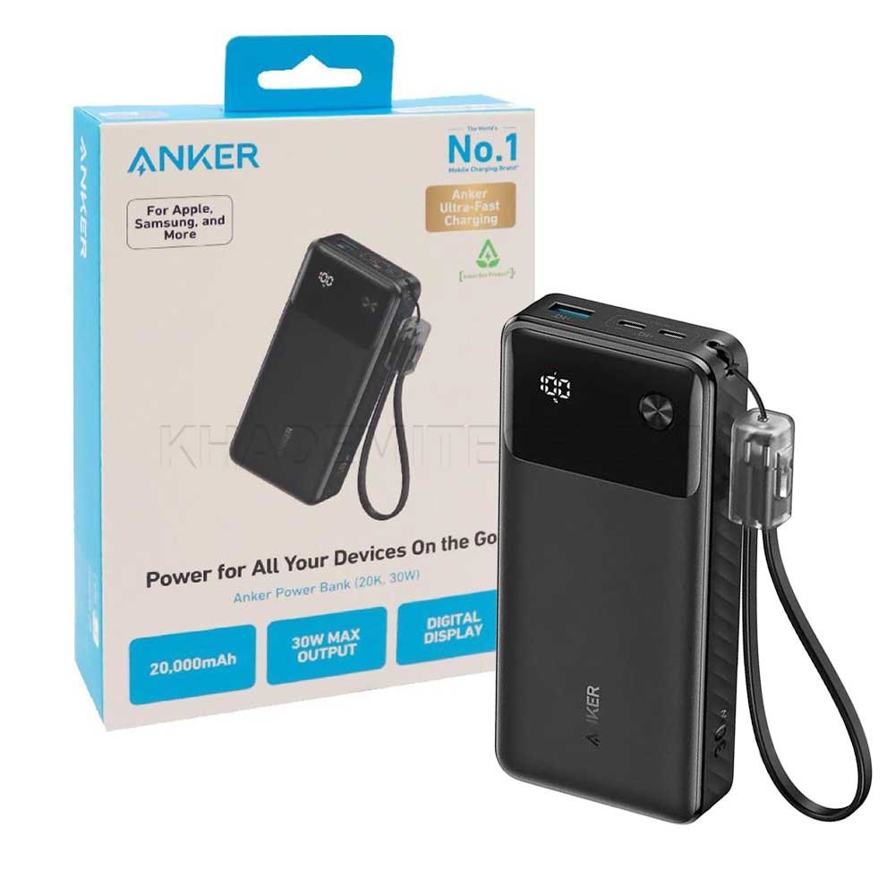 تصویر پاوربانک انکر 30 وات مدل A1384H11 20000mAh به همراه کابل تایپ سی مشکی 