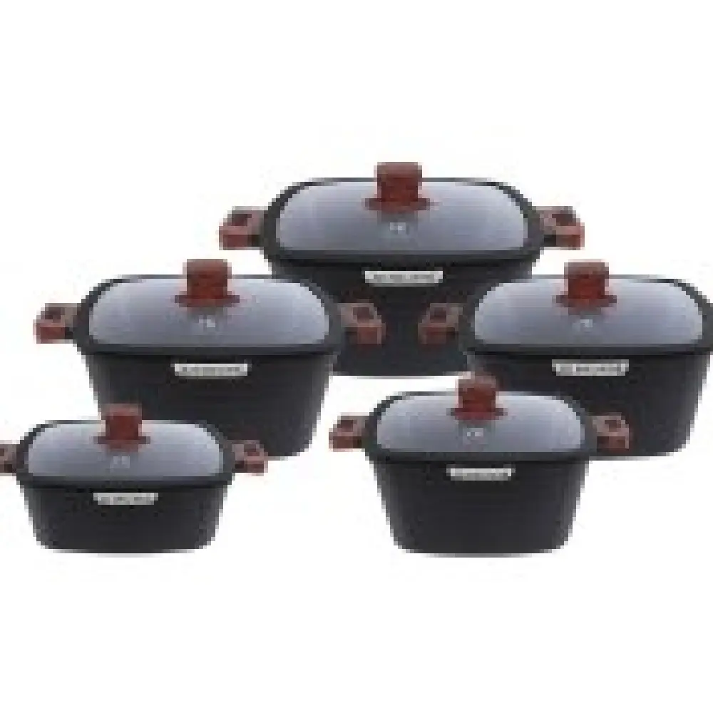 سرویس قابلمه 10 پارچه مربع آجری زیو مدل ZCS-8550 مشکی
