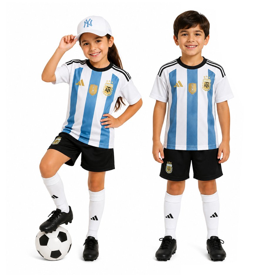 کیت فوتبالی بچگانه آرژانتین مدل ۲۰۲۶ سفید آبی 2